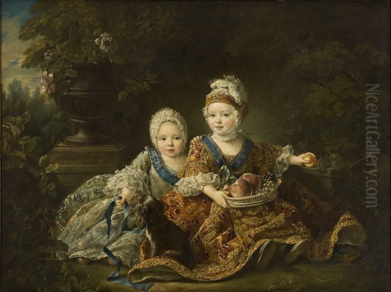 The Duke of Berry and the Count of Provence as Children Oil Painting by Francois-Hubert Drouais