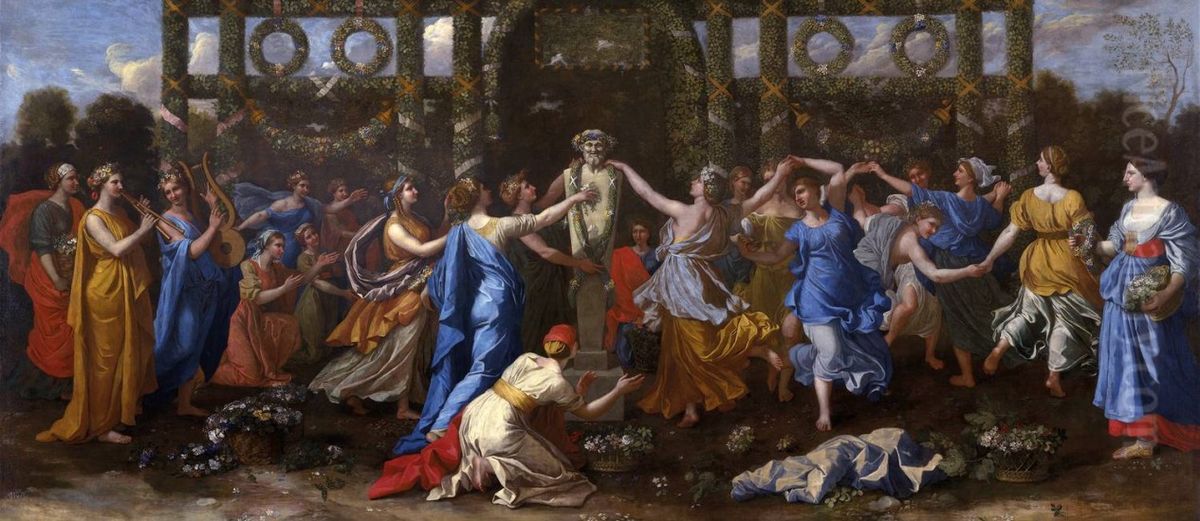 Hymenaios Disguised as a Woman During an Offering to Priapus Oil Painting by Nicolas Poussin