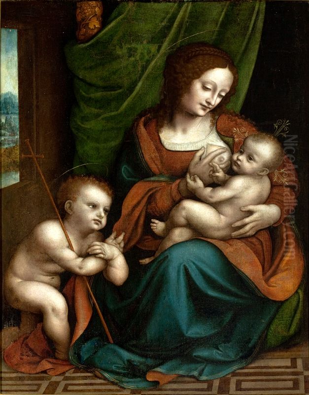 The Virgin Nursing the Child with St. John the Baptist in Adoration Oil Painting by Giampietrino