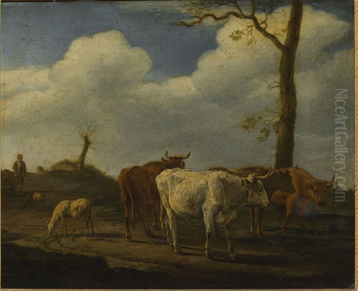 Cattle and Sheep with a Herdsman Oil Painting by Paulus Potter