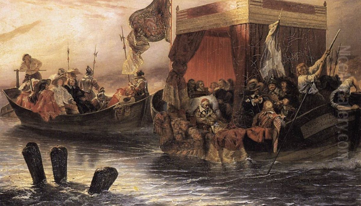 The State Barge of Cardinal Richelieu on the Rhone Oil Painting by Paul Delaroche