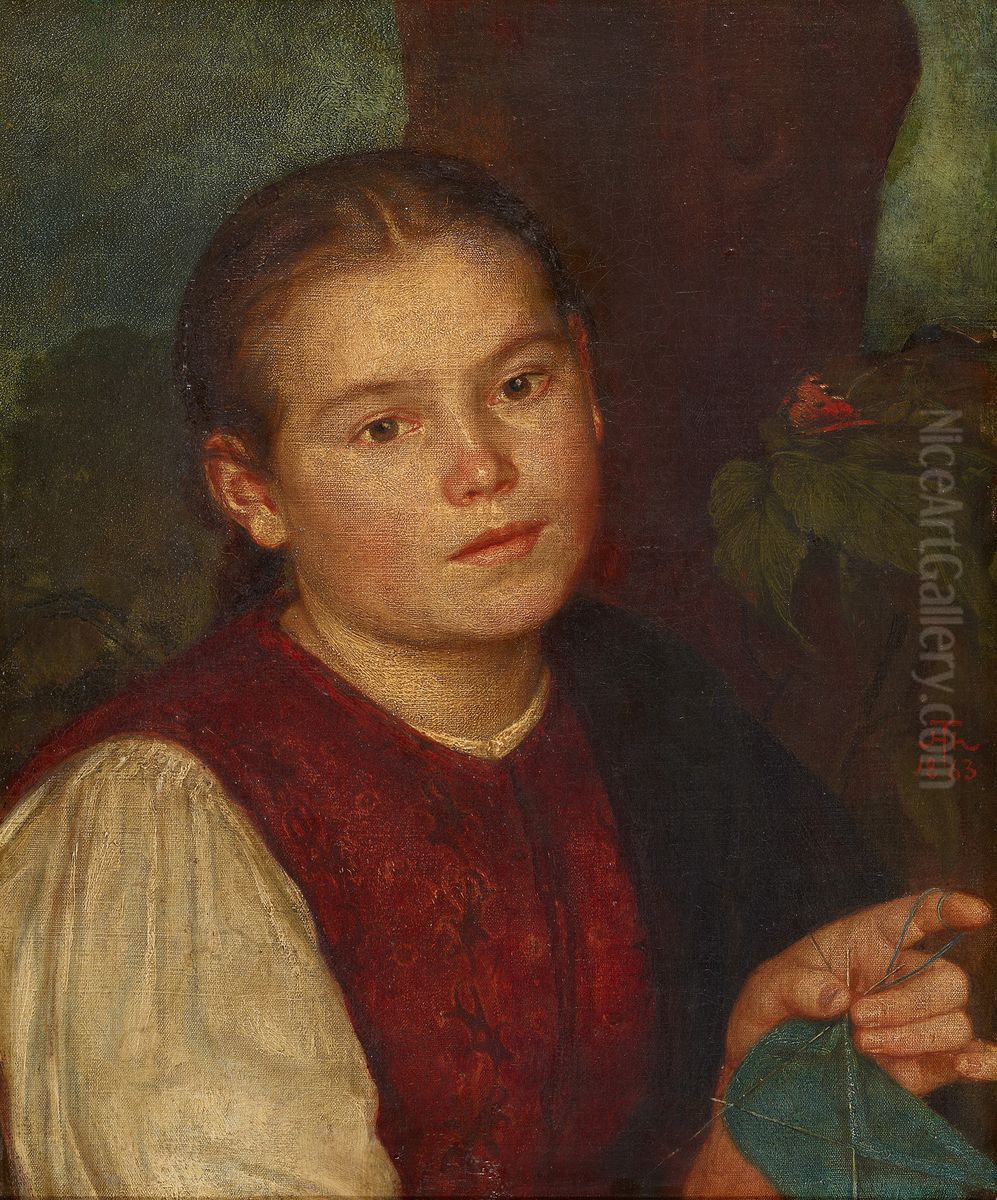 Bildnis der Schwester Agathe Oil Painting by Hans Thoma