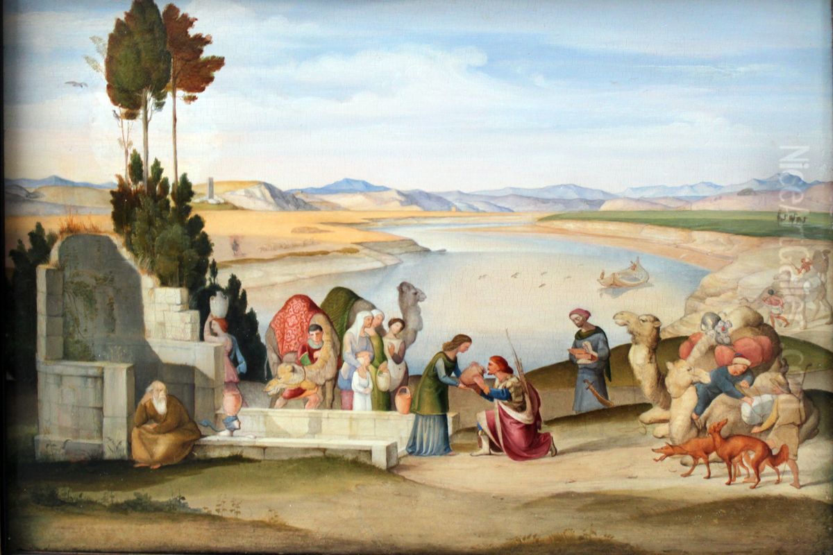 Revekka i Eliezer u kolodca Oil Painting by Johann Anton Ramboux