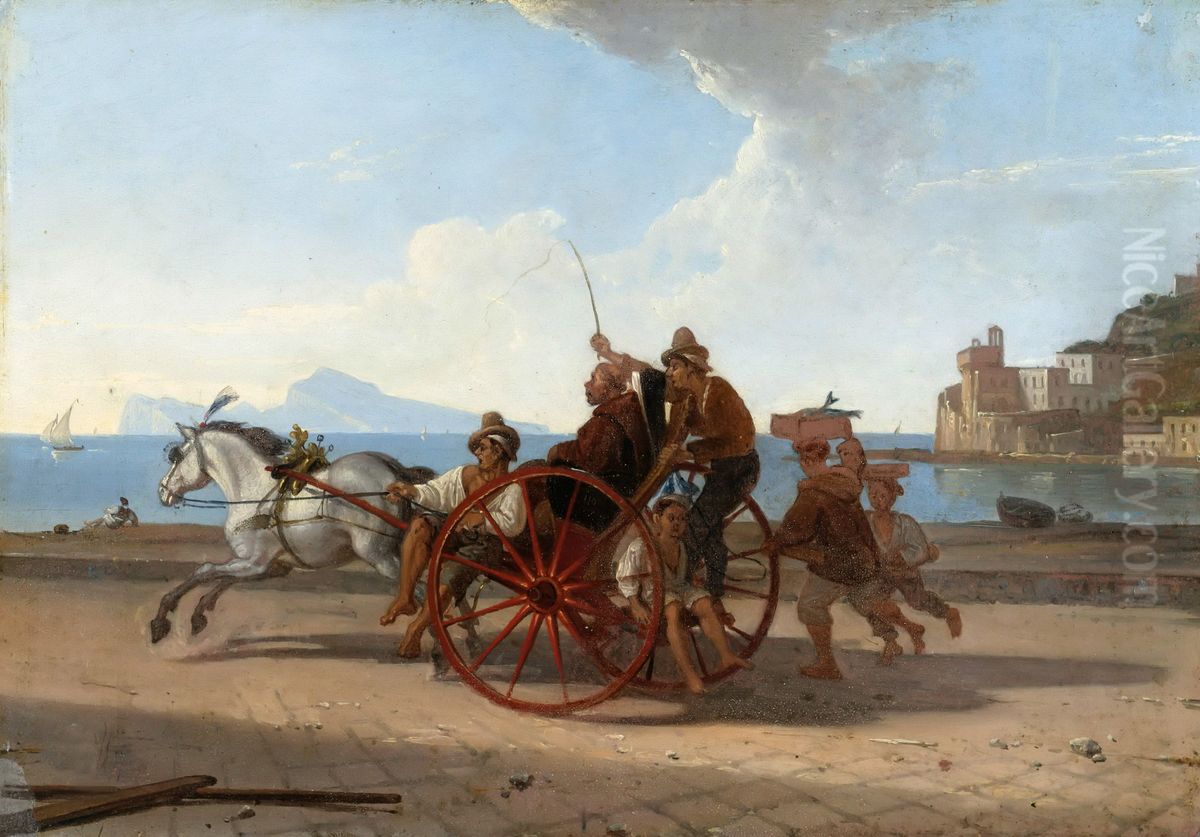 Neapolitanische Carrete mit Monch Oil Painting by Franz Ludwig Catel