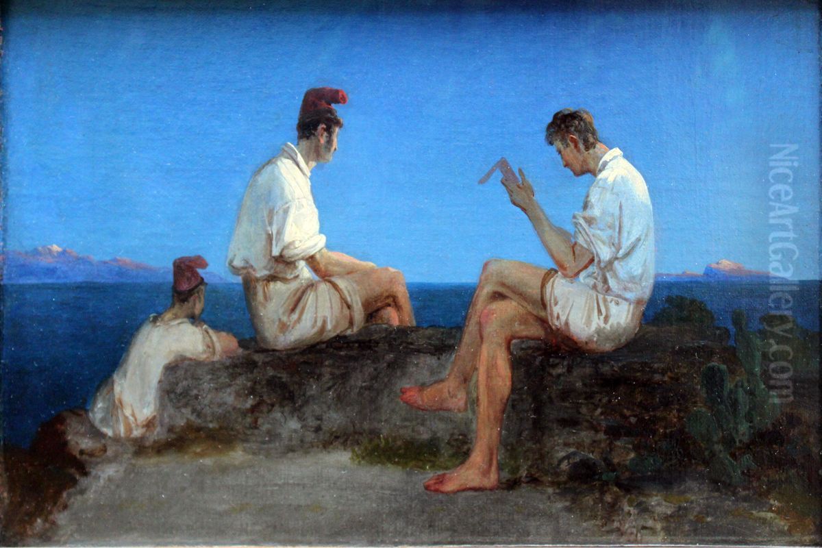 Three Fishermen in the Gulf of Naples Oil Painting by Carl Blechen
