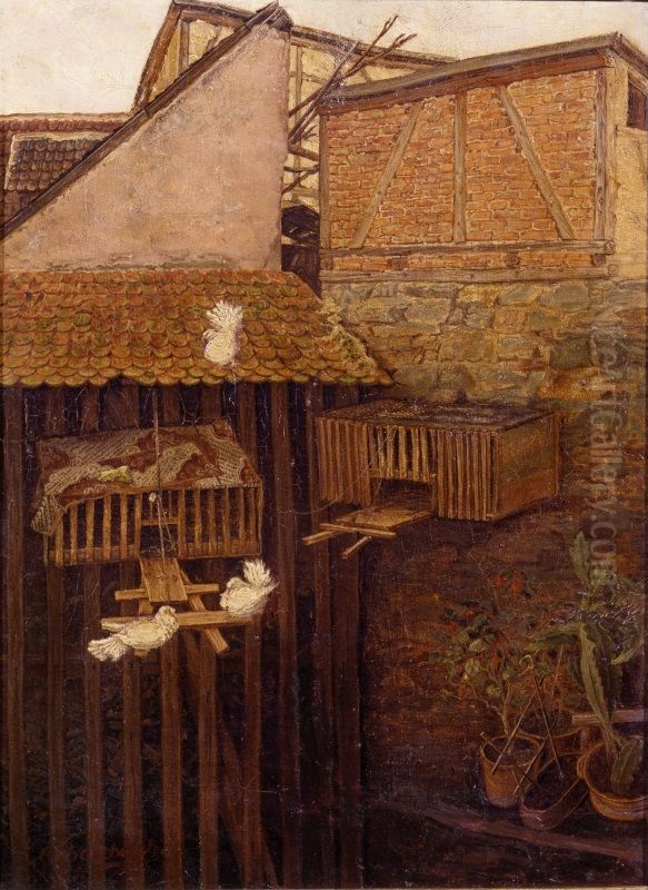 Corner in a yard Oil Painting by Andreas Achenbach