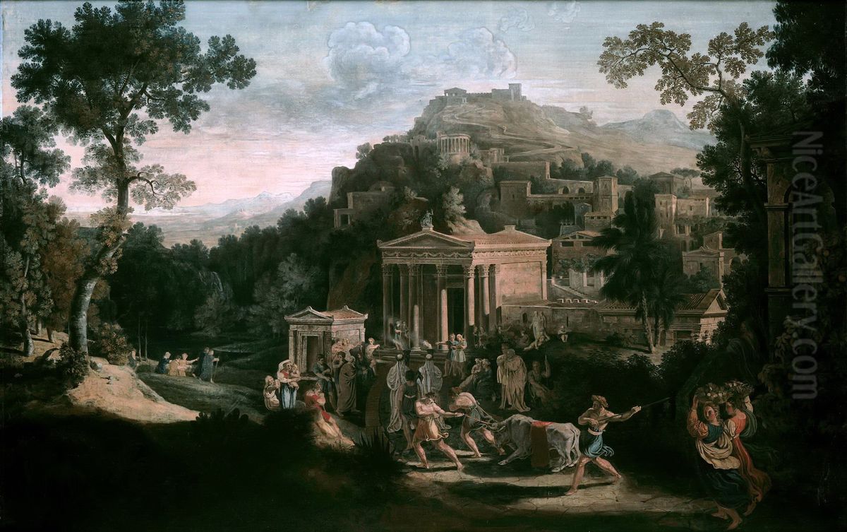 Ancient city at the foot of a mountain Oil Painting by Karl Friedrich Schinkel