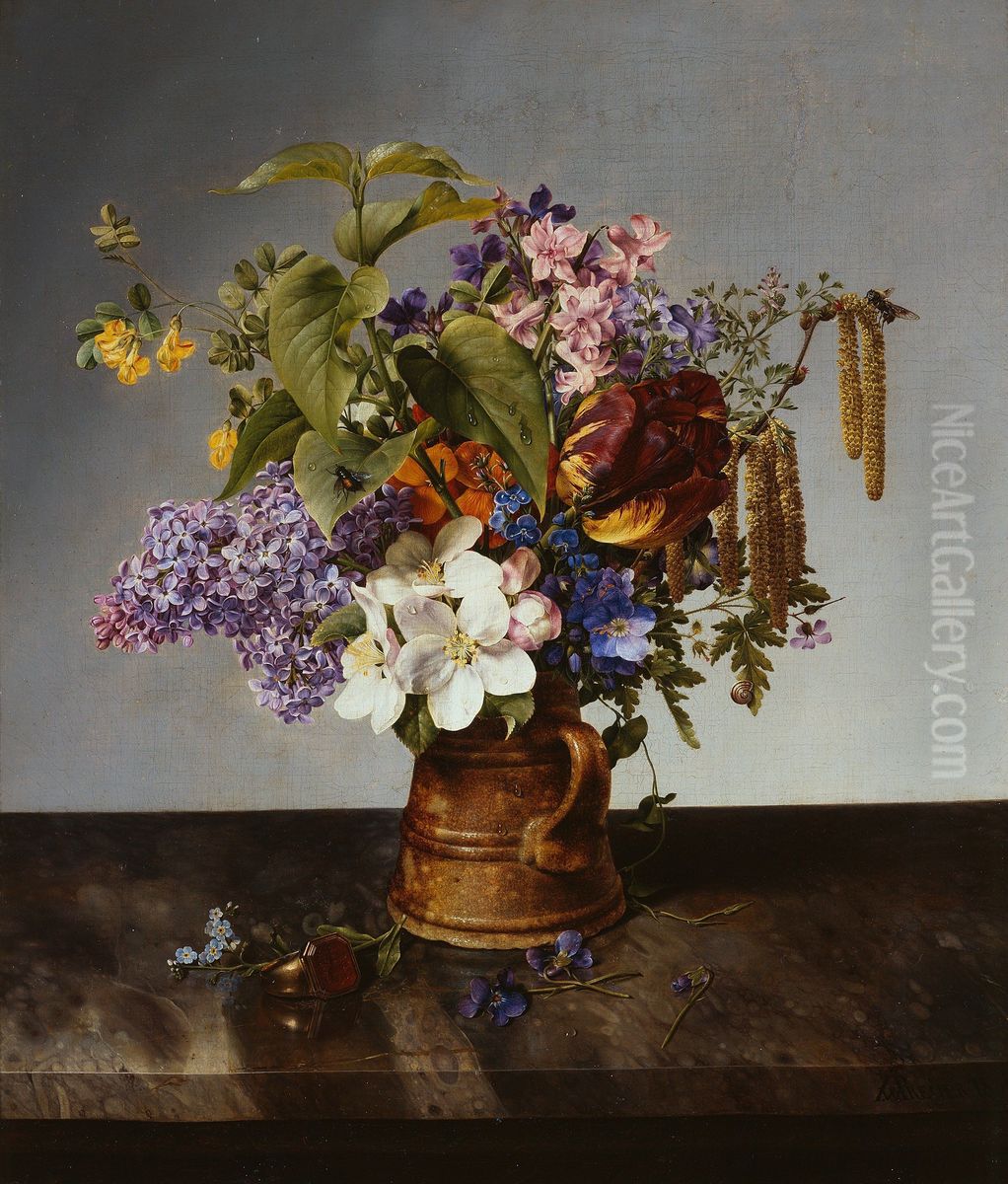 Garden bouquet in the jug Oil Painting by Johann Wilhelm Preyer