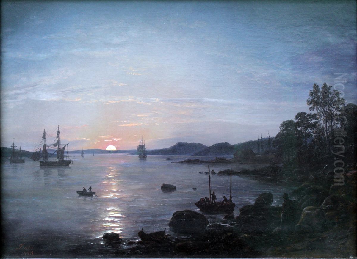 Fjord pa Holmestrand Oil Painting by Johan Wilhelm Ludwig Dahl