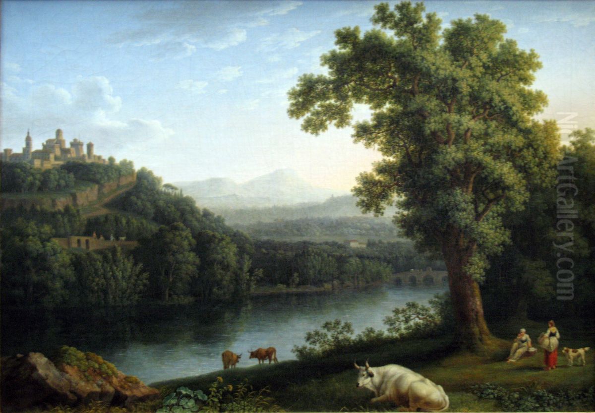 River Landscape Oil Painting by Jacob Philipp Hackert