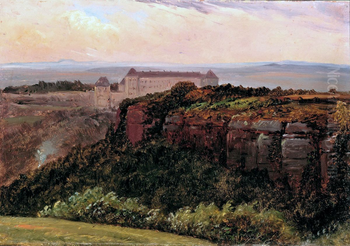 Sachsische Landschaft. Sonnenstein bei Pirna Oil Painting by Carl Gustav Carus