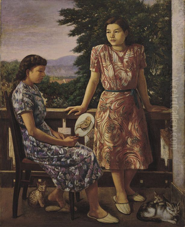 On The Terrace Oil Painting by Li Mei-shu