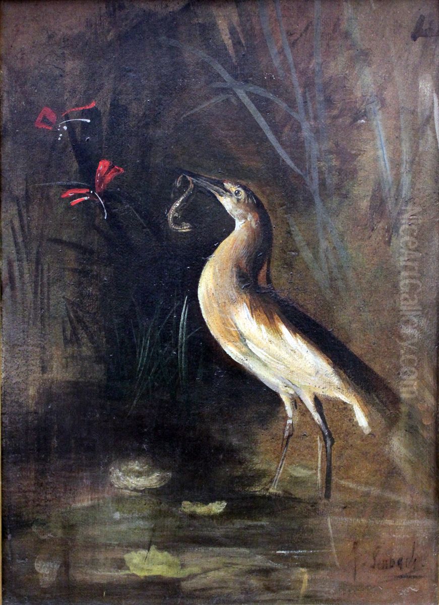 Fischreiher und Salamander Oil Painting by Lenbach Franz Von