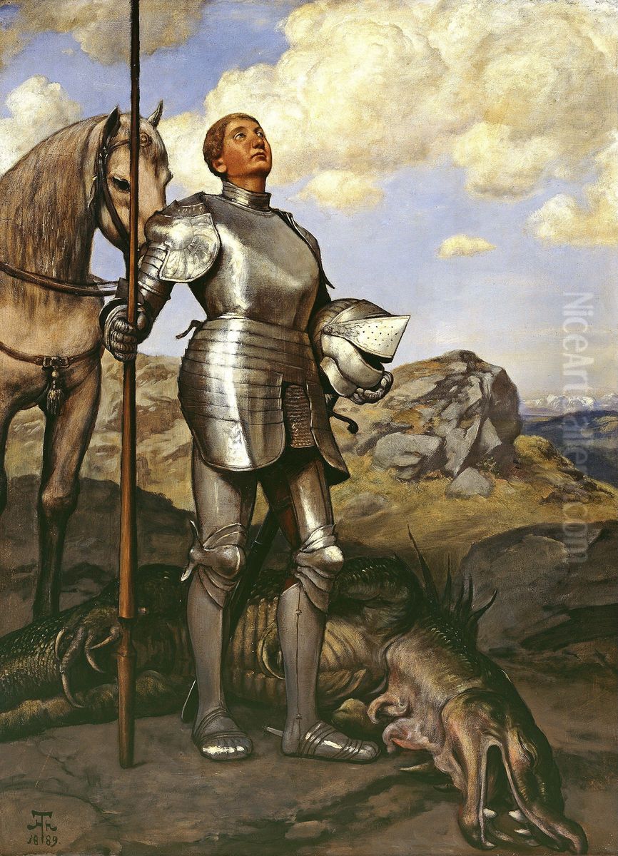 Knight Saint George Oil Painting by Hans Thoma