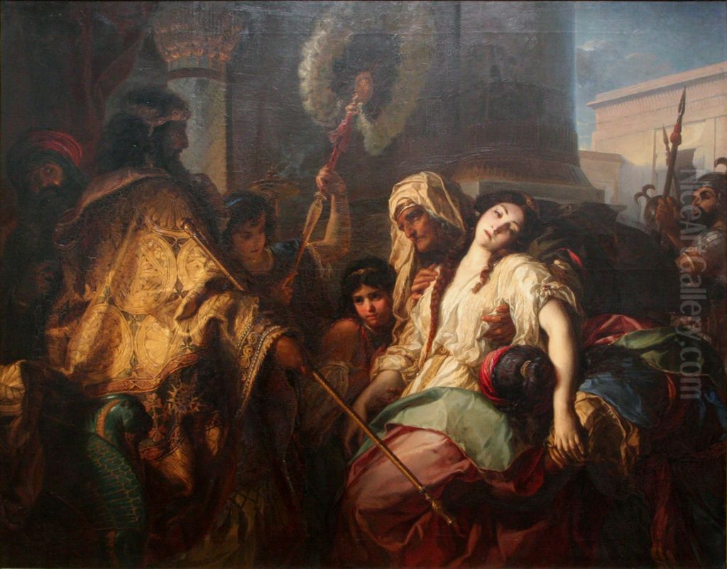 Esther before Ahasuerus Oil Painting by Julius Schrader