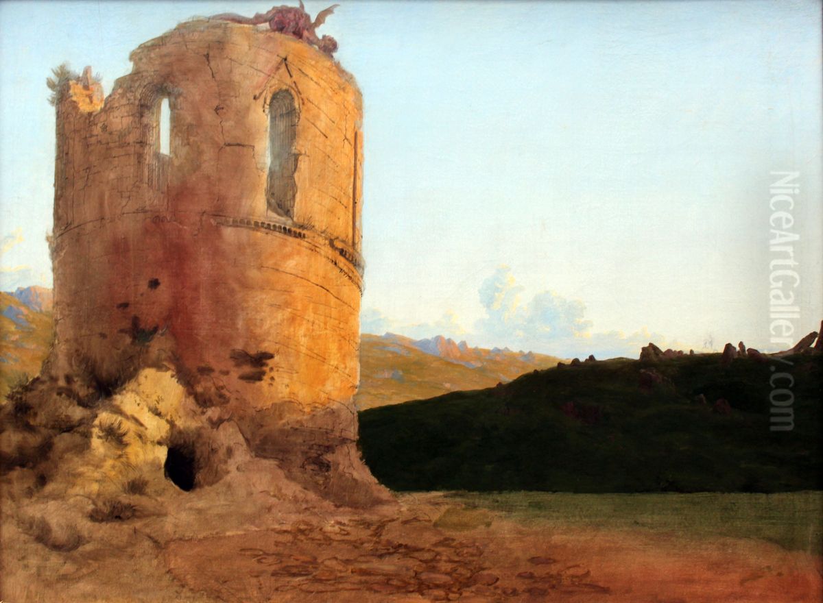 Tower Ruins with Dragon Oil Painting by Carl Blechen