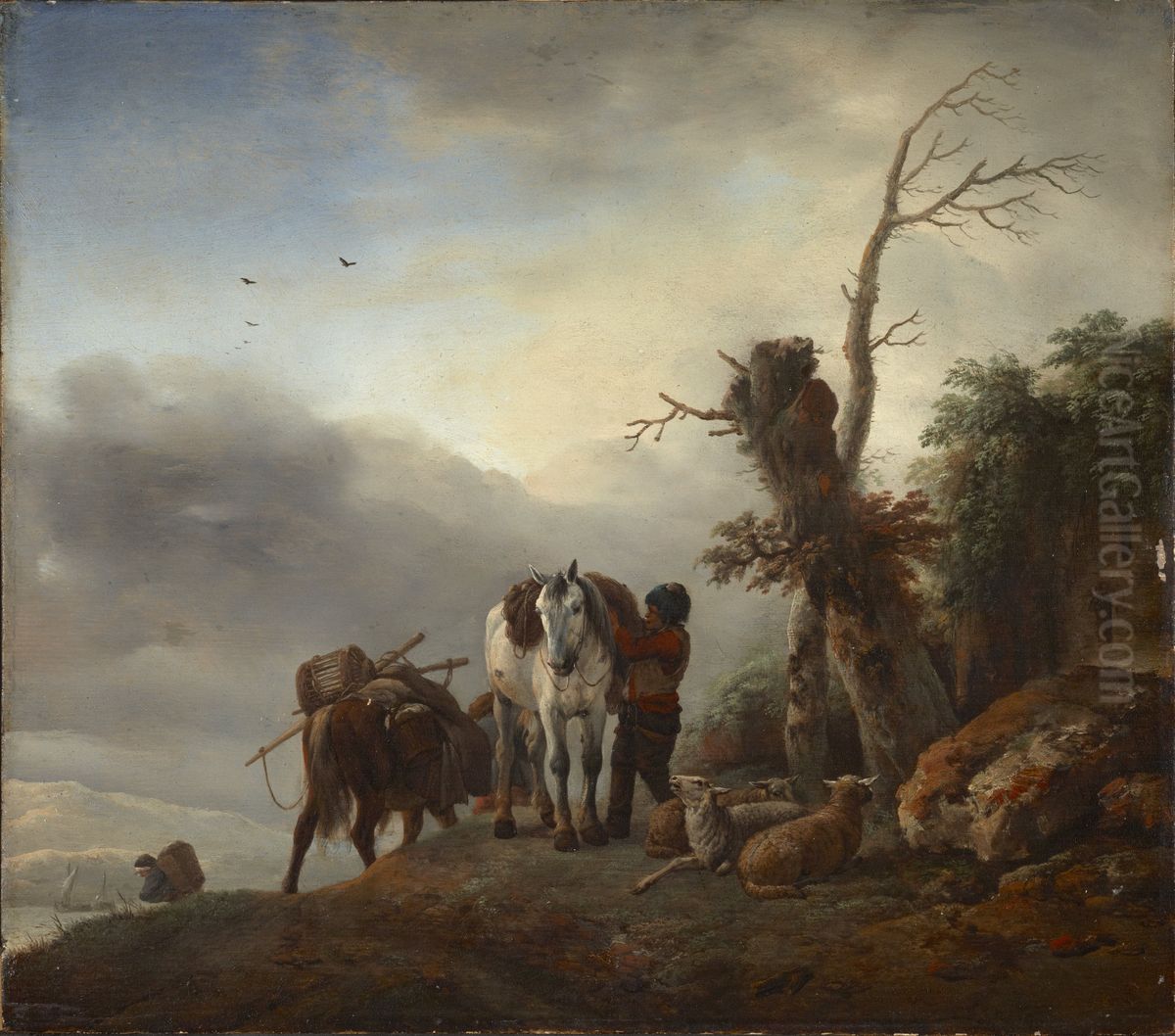 Landscape with Packhorses Oil Painting by Philips Wouwerman