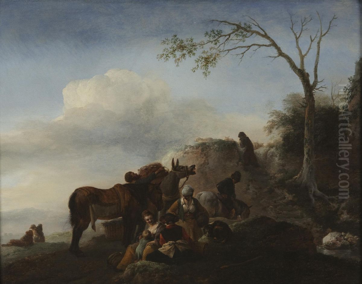 Travelers Halting Oil Painting by Philips Wouwerman