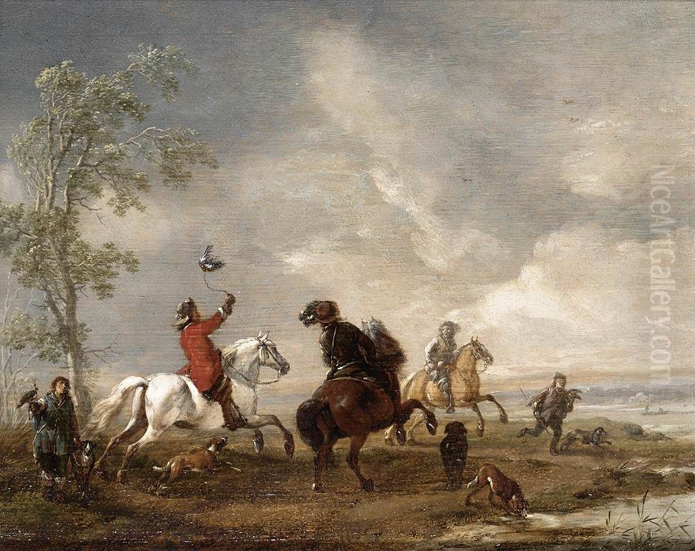 Landscape with a hawking party Oil Painting by Philips Wouwerman