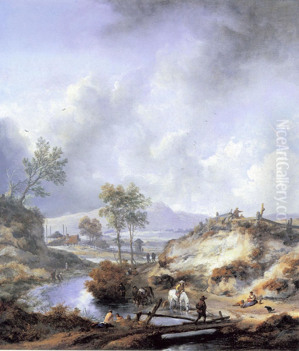 A Stream in Hilly Country Oil Painting by Philips Wouwerman