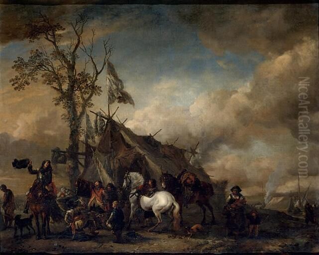 Soldiers and Horsemen at a Sutler's Booth Oil Painting by Philips Wouwerman