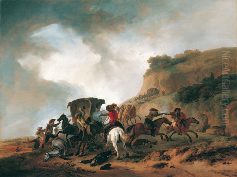 Attack on a Coach Oil Painting by Philips Wouwerman