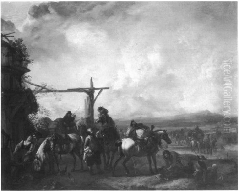 Horsemen resting at an inn Oil Painting by Philips Wouwerman