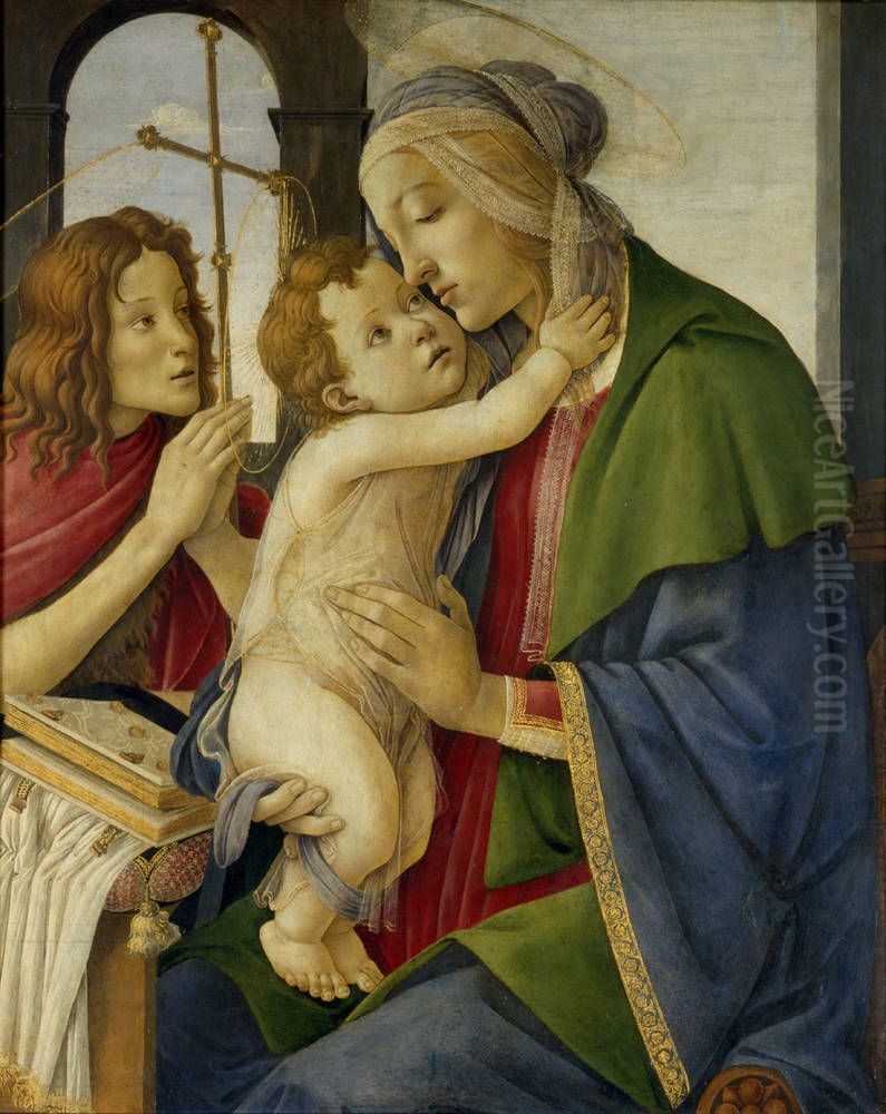 Maria mit dem Kind und dem Johannesknaben Oil Painting by Sandro Botticelli