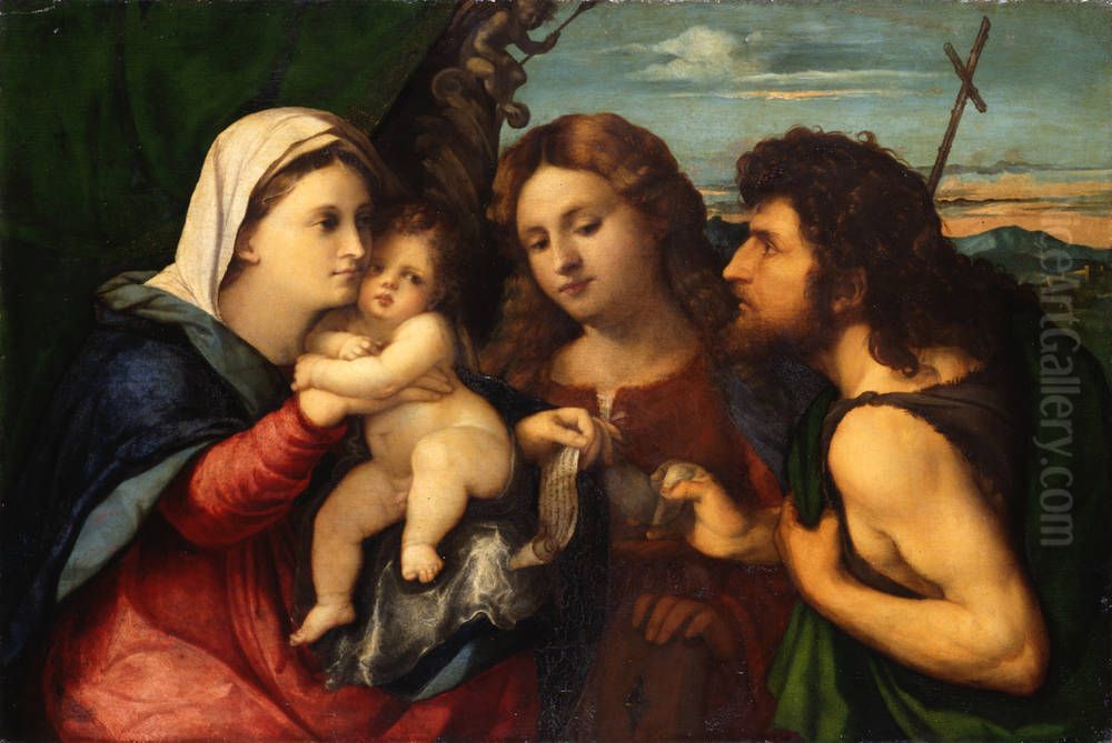 Maria mit dem Kind, Johannes dem Taufer und der heiligen Katharina Oil Painting by Palma Vecchio