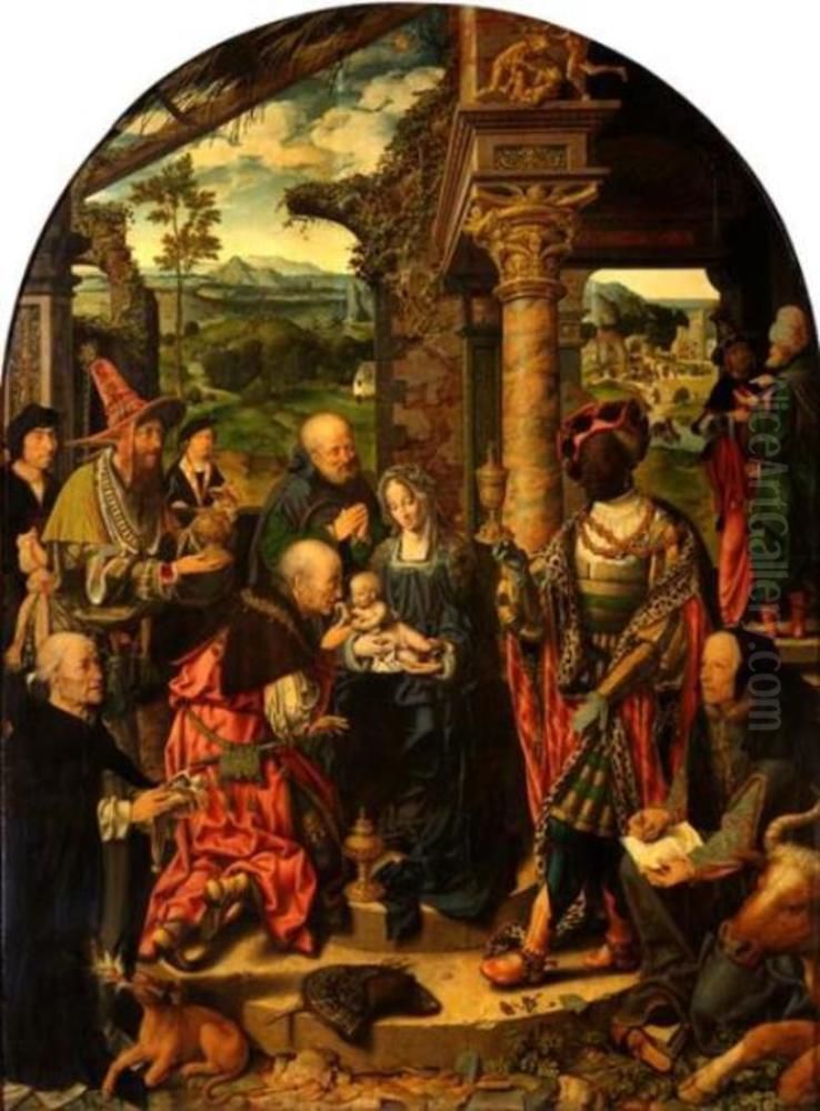 The large Adoration of the Kings Oil Painting by Joos Van Cleve
