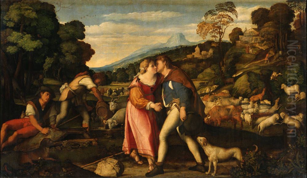 Jakob und Rahel Oil Painting by Palma Vecchio