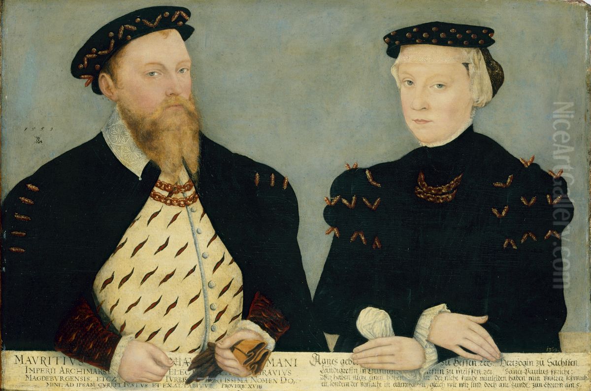 Kurfurst Moritz von Sachsen (1521-1553) und seine Gemahlin Agnes (1527-1555) Oil Painting by Lucas The Younger Cranach