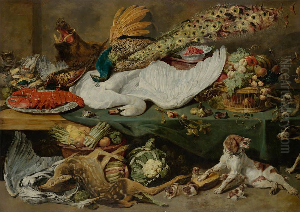 Still-life with a Spaniel and her Pups Oil Painting by Frans Snyders