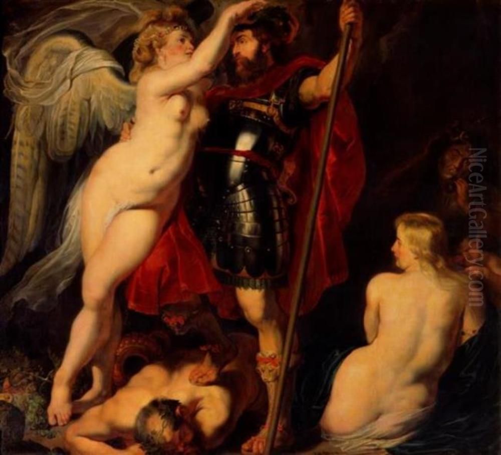 Der Tugendheld, von der Siegesgottin gekront Oil Painting by (studio of) Rubens, Peter Paul