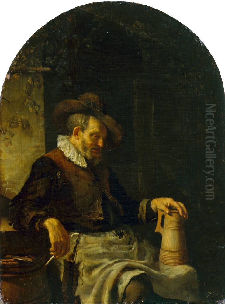 Old Man with a Tankard on his Knee Oil Painting by Frans van Mieris