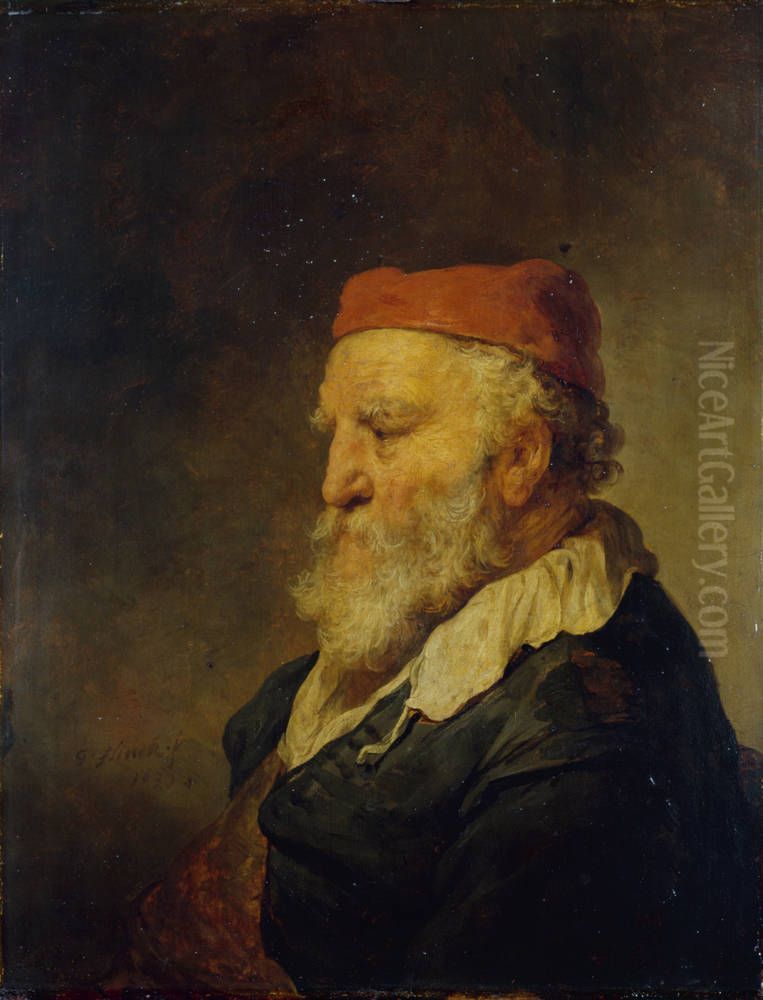 Old man with a red cap Oil Painting by Govert Flinck