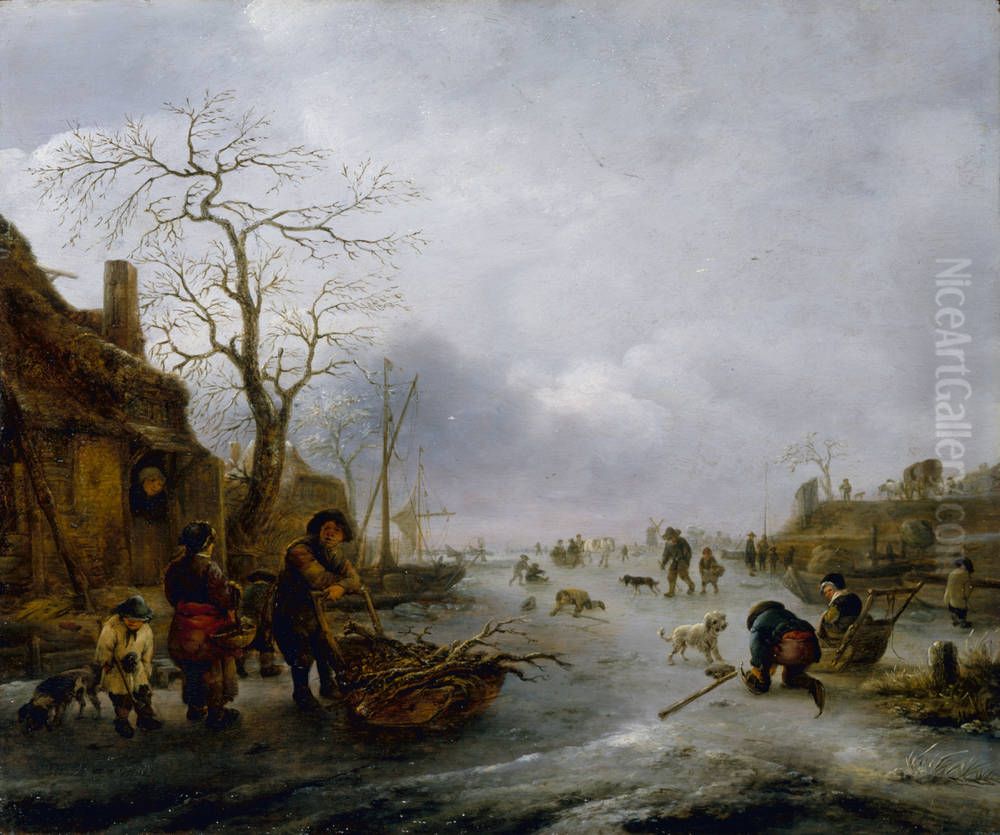 Pleasures on the Ice Oil Painting by Isaac Van Ostade