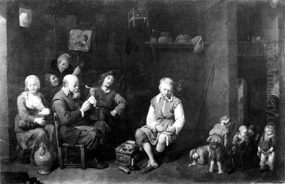 Die Bauernfamilie Oil Painting by David Ryckaert III