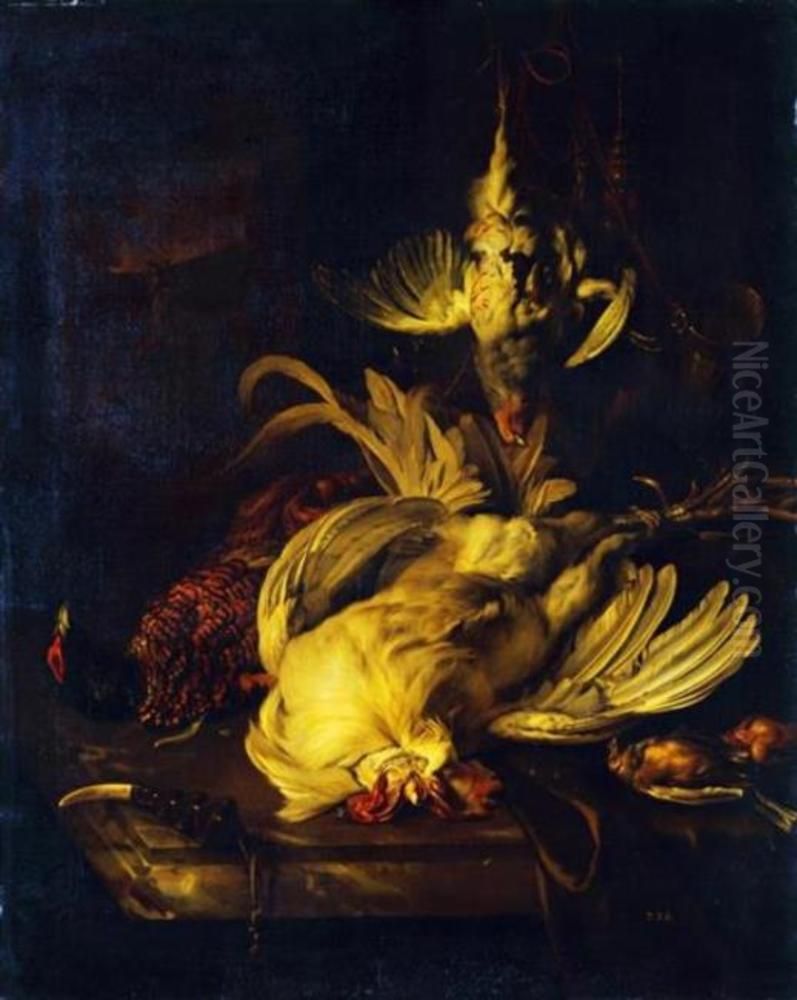 Still-life with a white cock Oil Painting by Jan Weenix