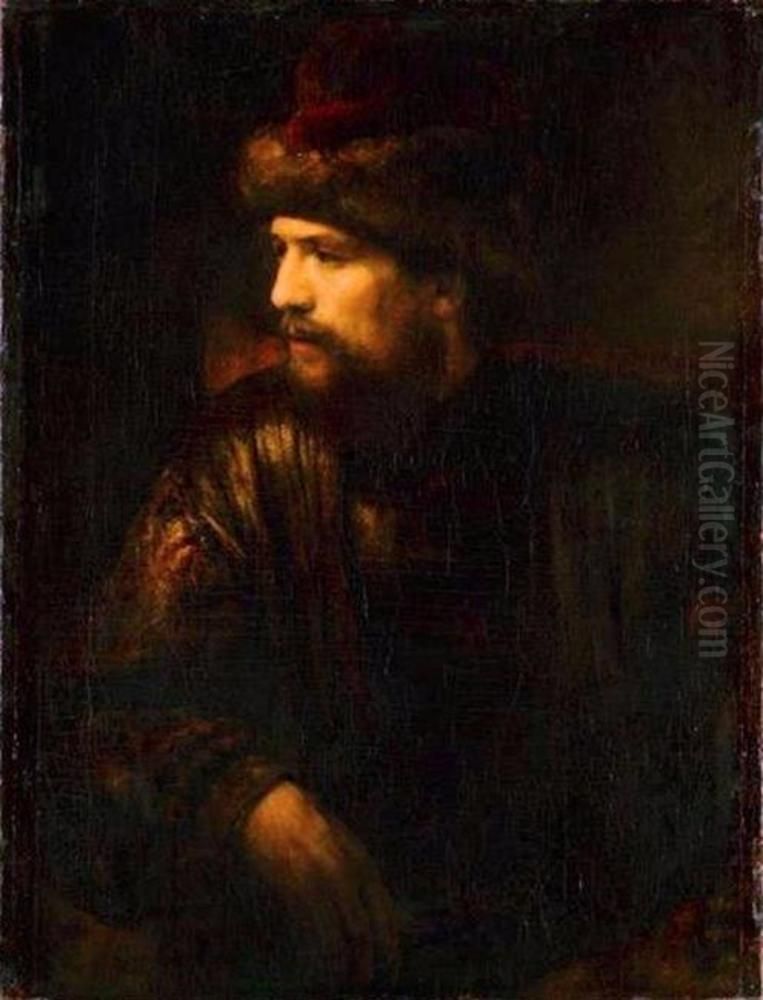 Ein Herr mit roter Pelzmutze im Lehnstuhl Oil Painting by Willem Drost