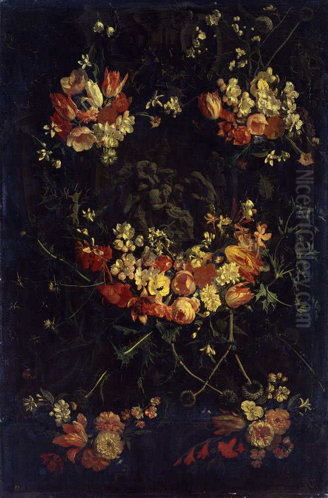 Blumenumranktes Steinrelief mit der Anbetung der Hirten Oil Painting by Daniel Seghers