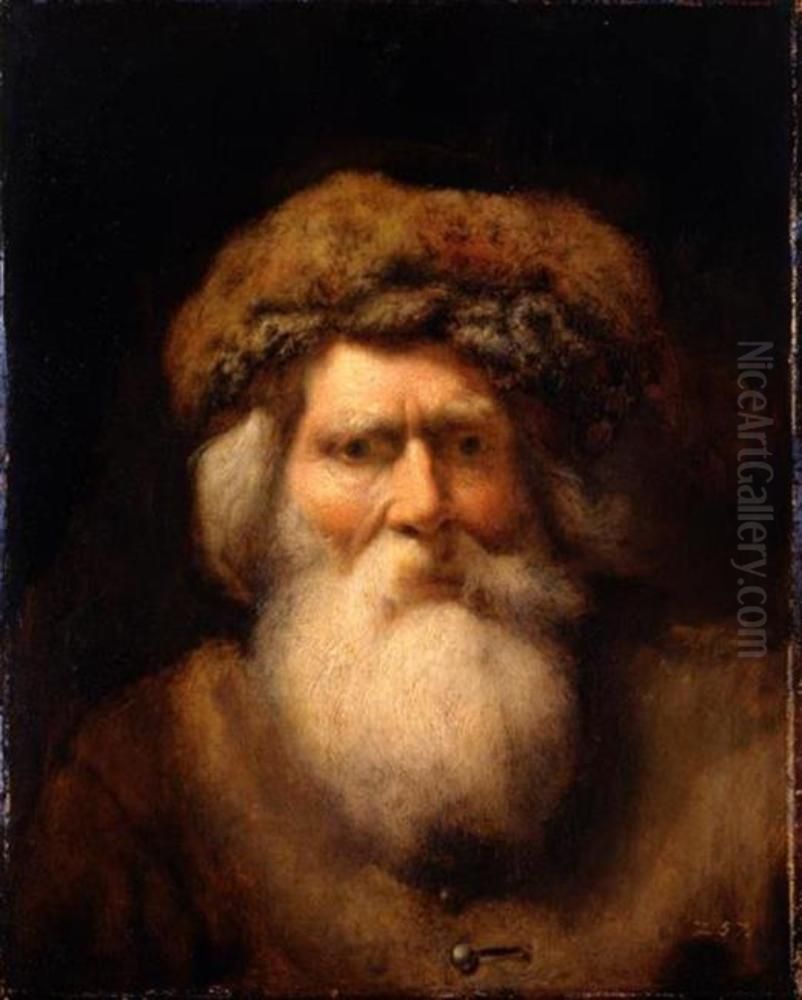 Tronie of an old man with a fur cap Oil Painting by Christopher Paudiss