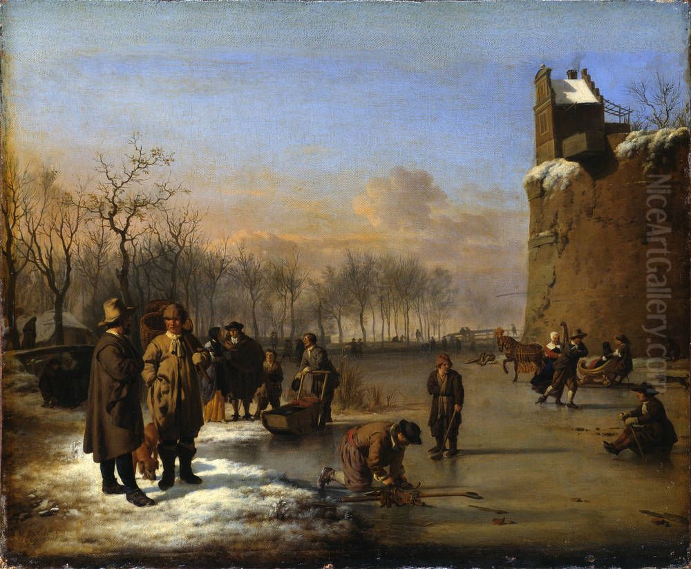 Icy Pleasures on the City Canals Oil Painting by Adriaen Van De Velde