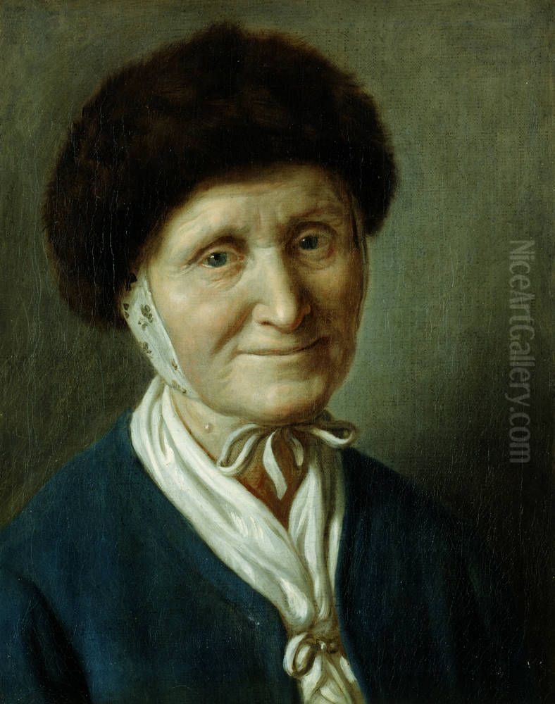 Old woman with fur hat Oil Painting by Pietro Rotari