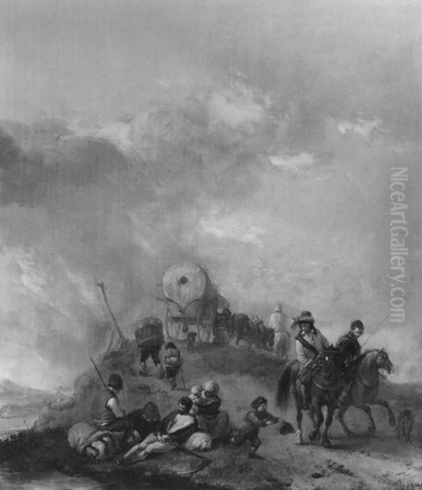 Landscape with peasants and hunters Oil Painting by Philips Wouwerman