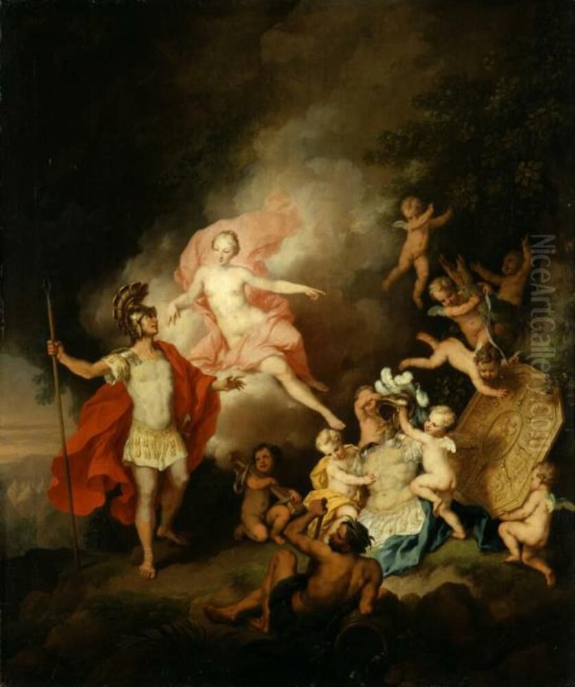Venus hands over to Aeneas the armour forged by Vulcan Oil Painting by Christian Wilhelm Ernst Dietrich