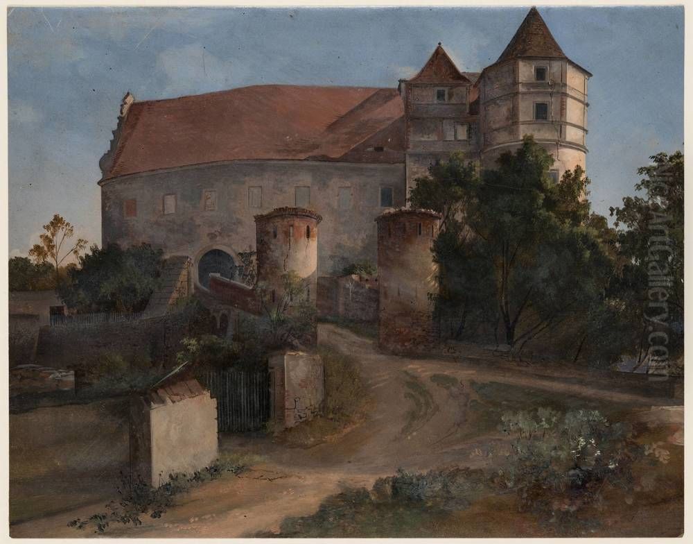 Entrance to Scharfenberg Castle Oil Painting by Ernst Ferdinand Oehme