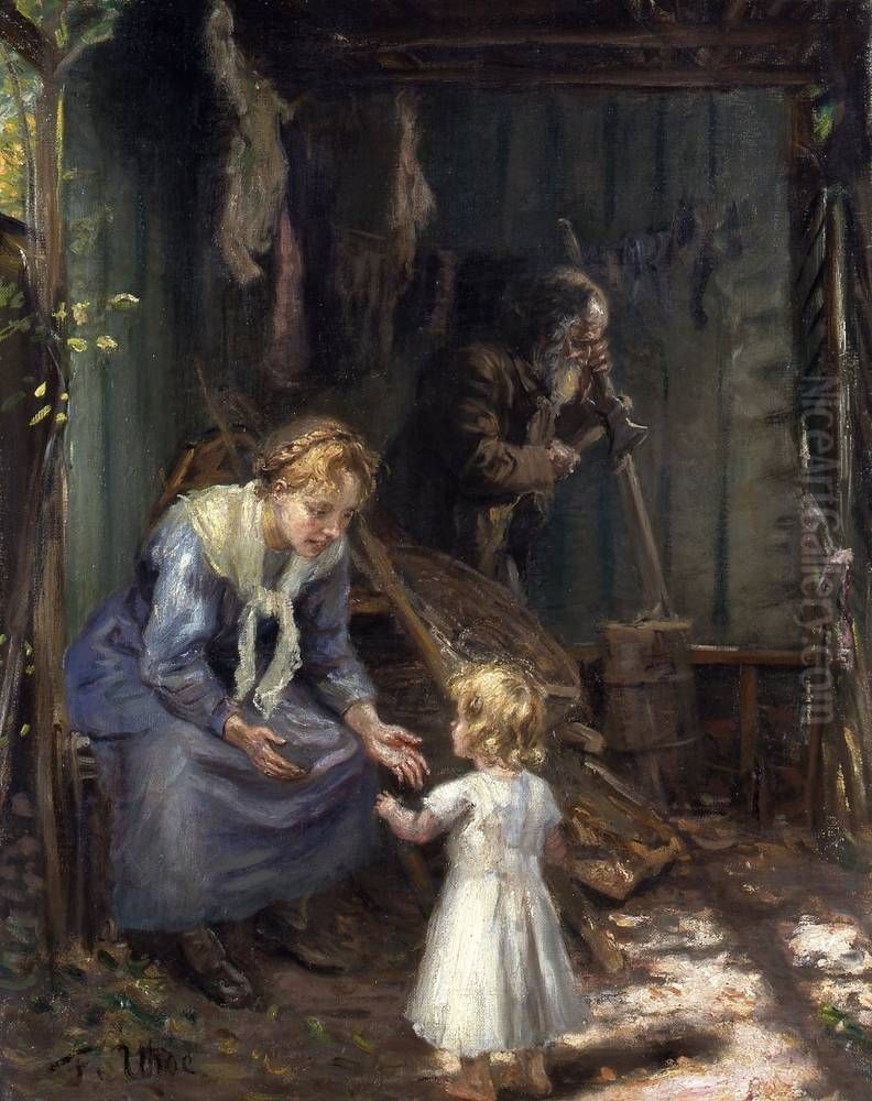 Die Heilige Familie in der Werkstatt Oil Painting by Fritz von Uhde