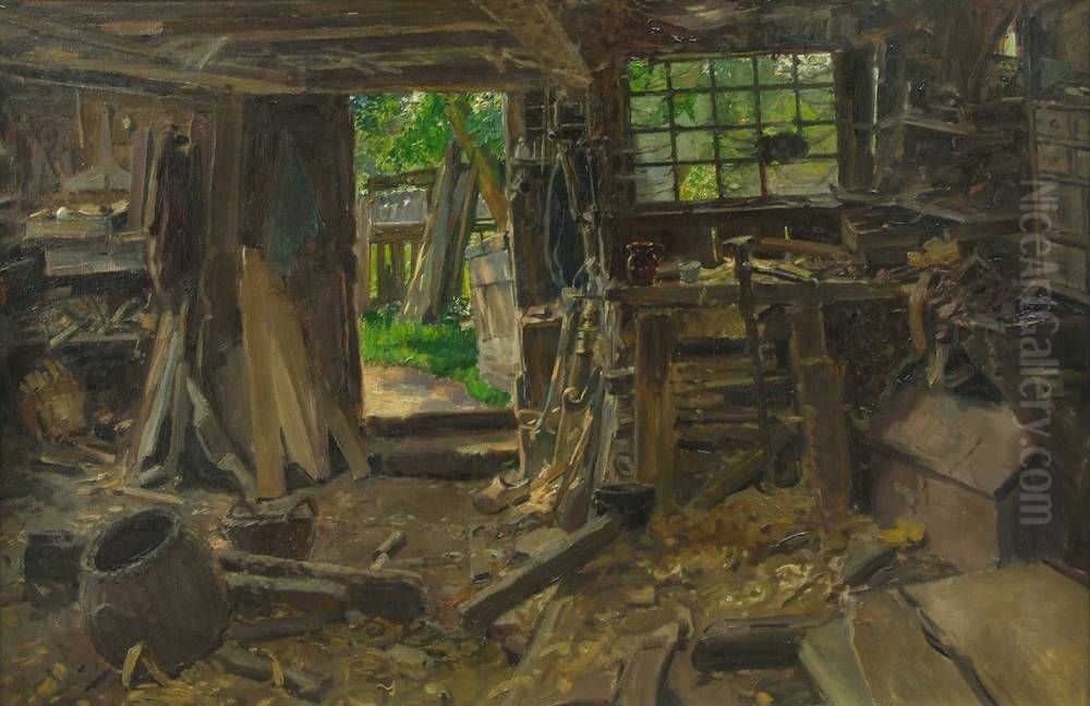 Schiffszimmerwerkstatte in Enkhuizen in Holland Oil Painting by Friedrich Kallmorgen