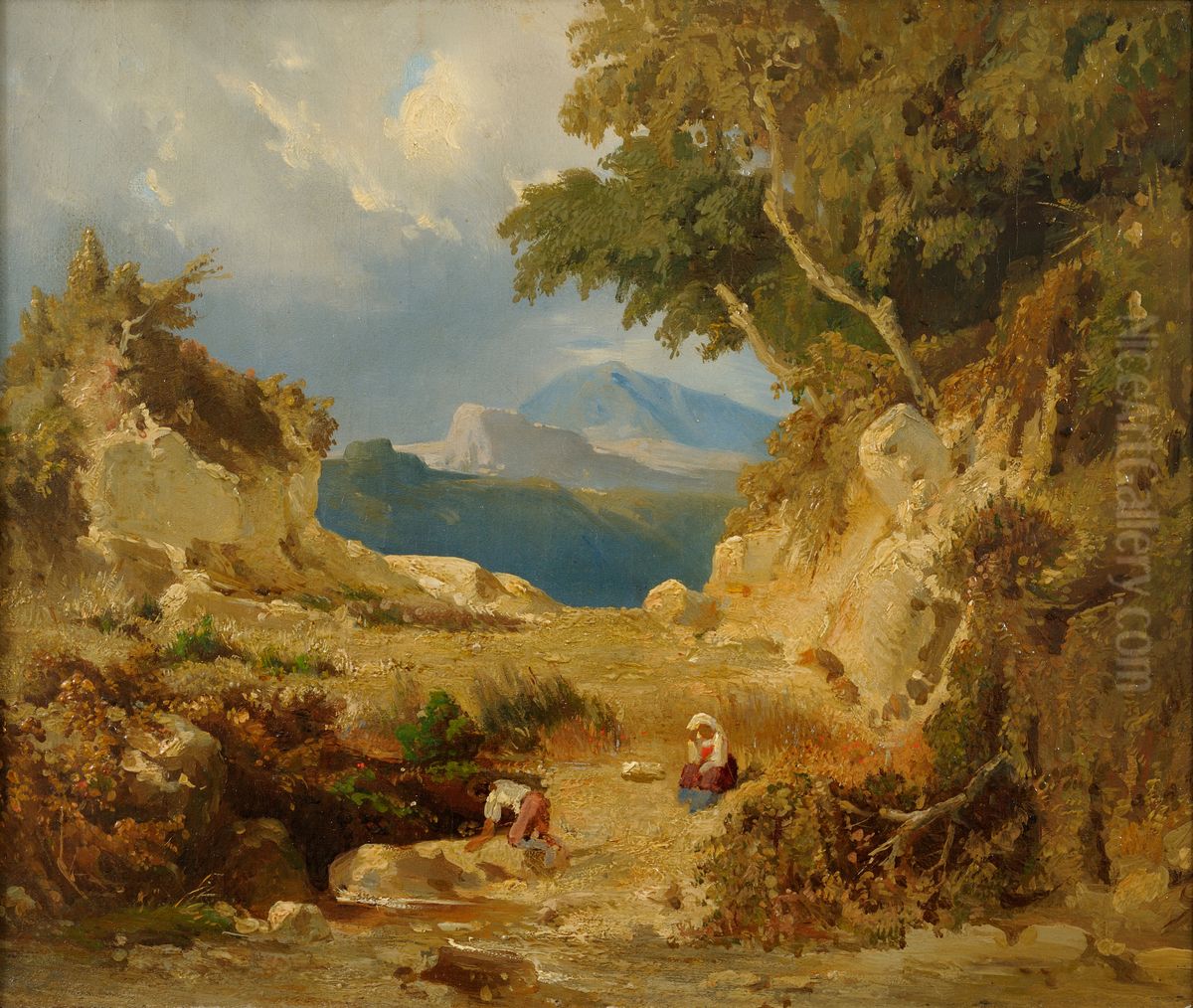 Italian Landscape Oil Painting by Julie Wilhelmine Hagen-Schwarz